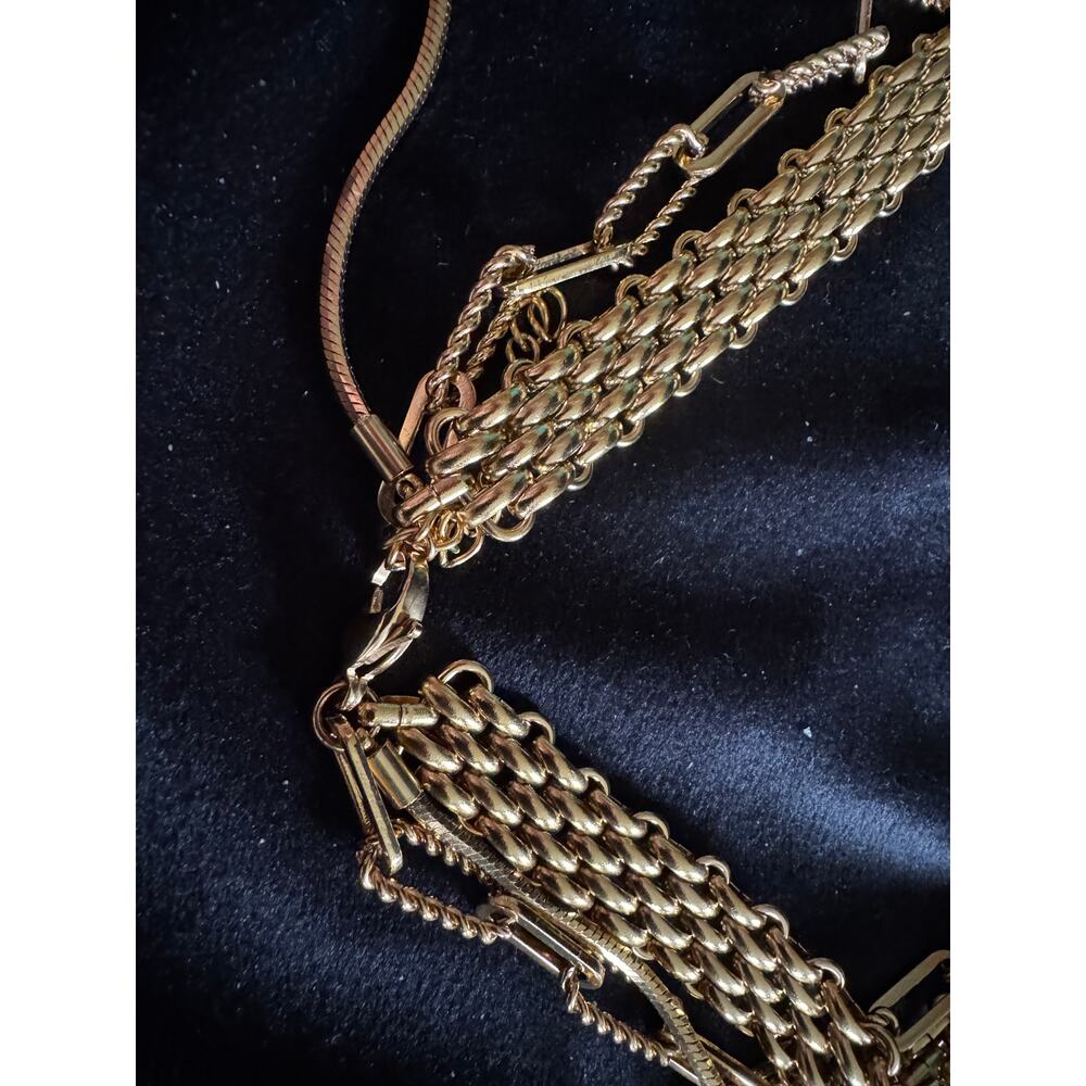Gold Tone Triple Strand Necklace 24” Layered Chain Statement Fashion N214 - Picture 4 of 4